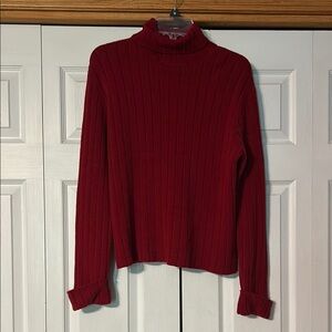 Red Ribbed Turtleneck Sweater